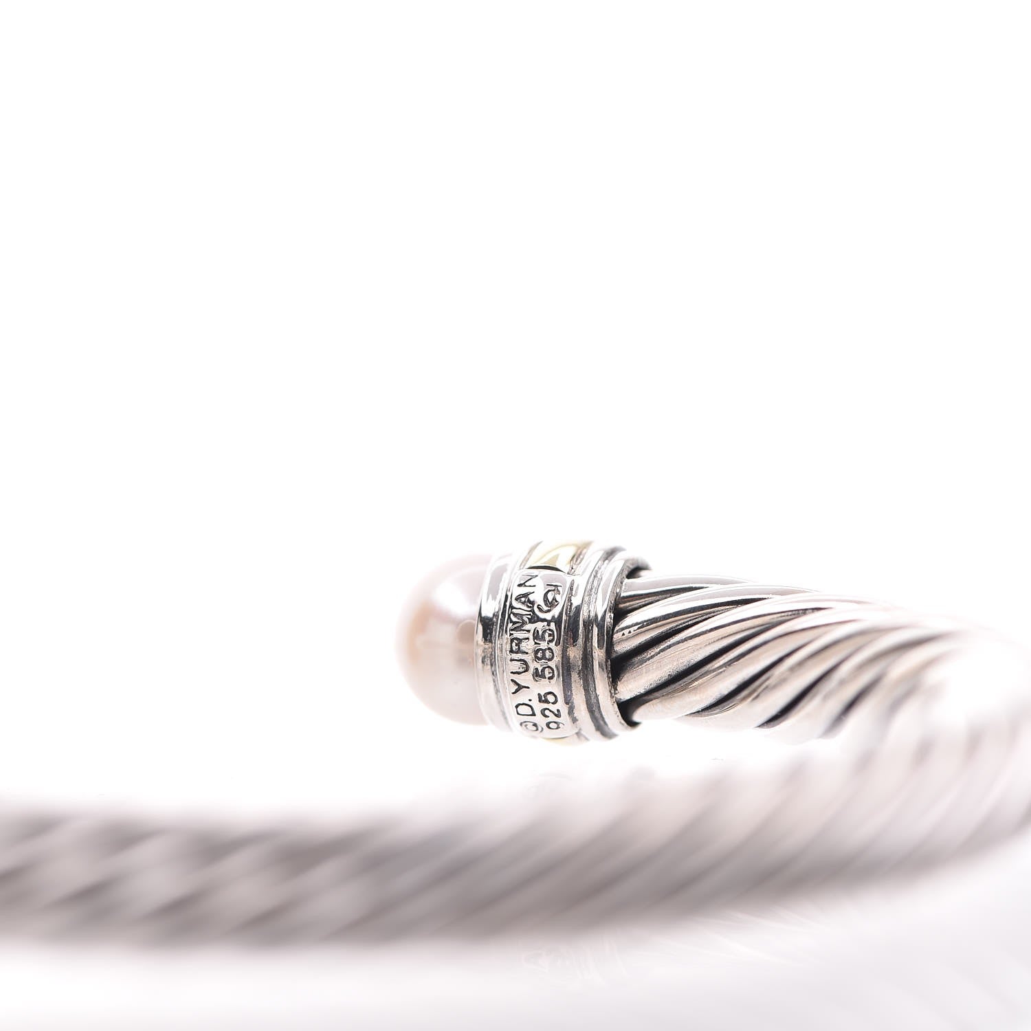 David Yurman Sterling Silver 14K Yellow Gold Pearl 7mm Cable Classics Bracelet 5 of 5