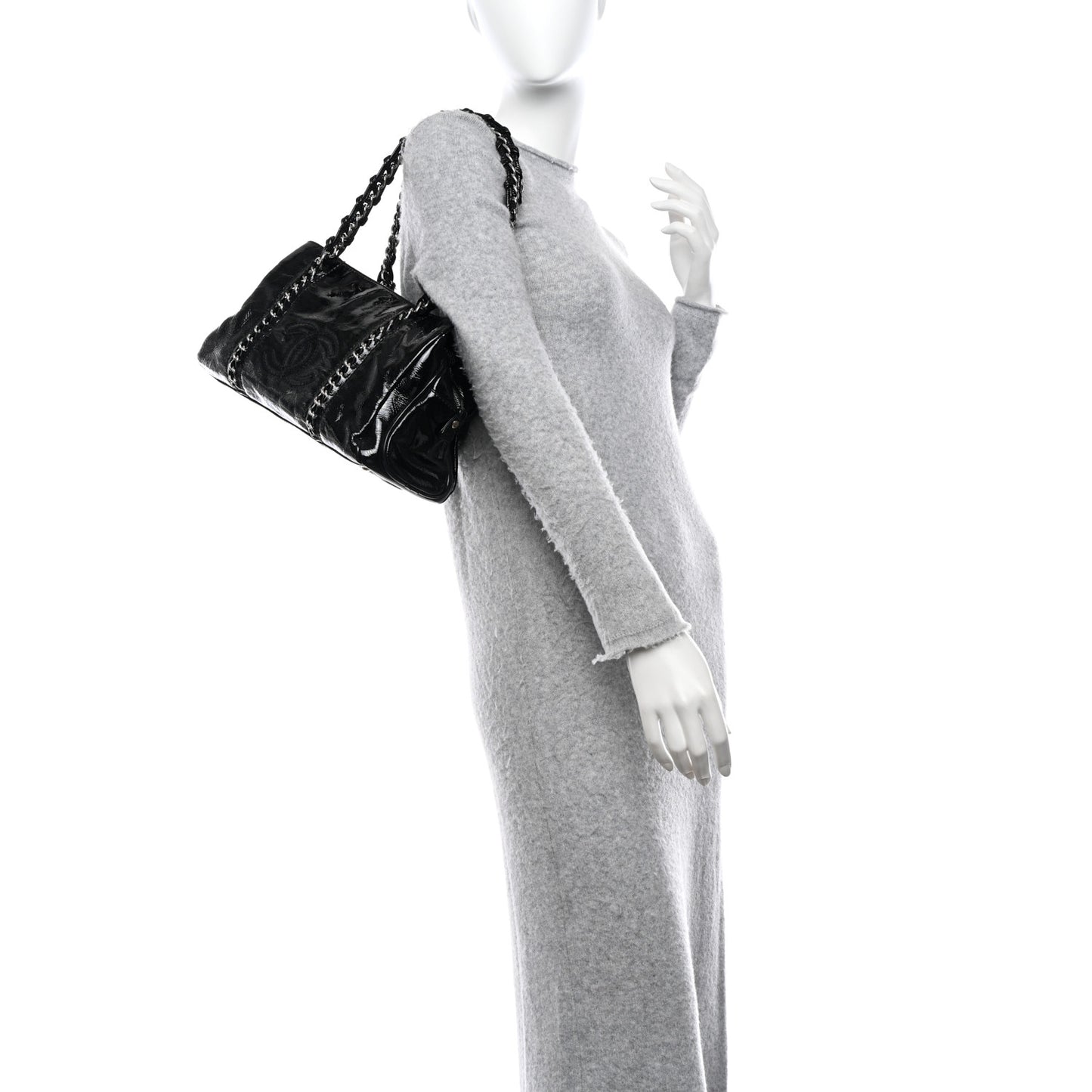 Patent Calfskin Small Luxe Ligne Tote Black