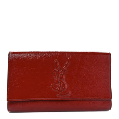 Saint Laurent Textured Patent Monogram Large Belle De Jour Clutch Red 1 of 10