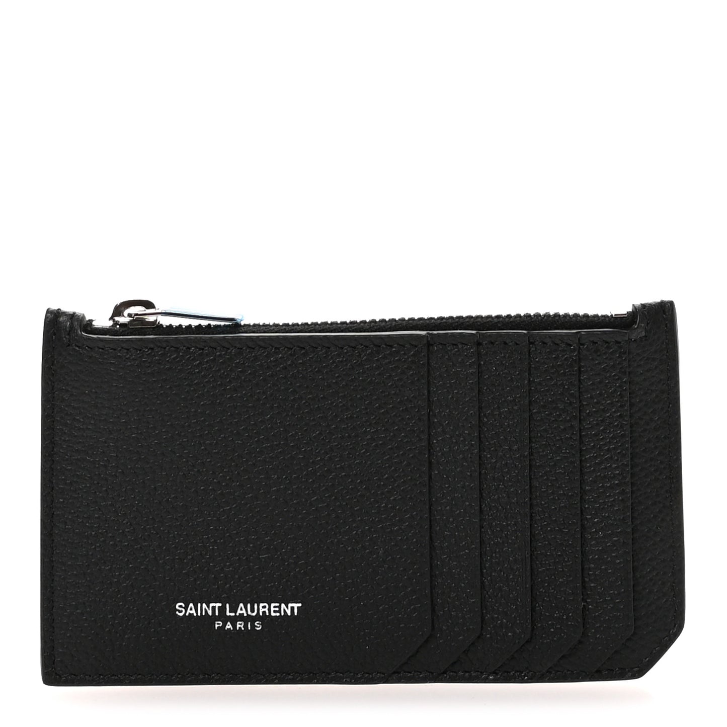 Grained Calfskin 5 Fragments Zip Pouch Card Holder Black