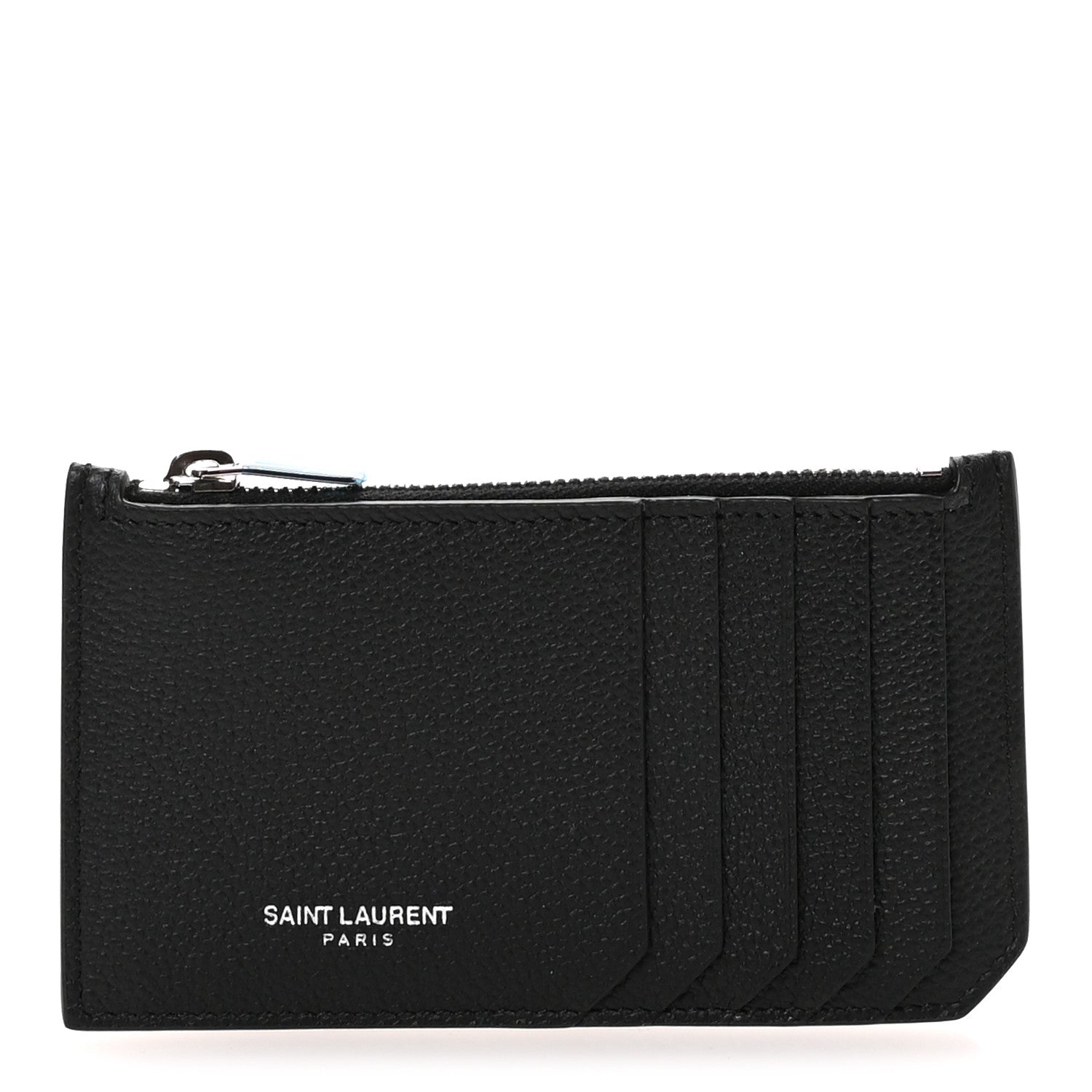 Saint Laurent Grained Calfskin 5 Fragments Zip Pouch Card Holder Black 1 of 8