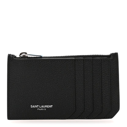 Saint Laurent Grained Calfskin 5 Fragments Zip Pouch Card Holder Black 1 of 8