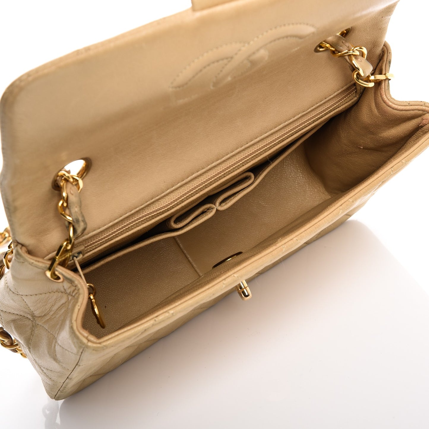 Lambskin Quilted Small Single Flap Beige