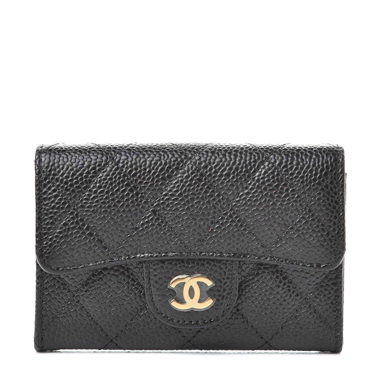 Caviar Quilted Flap Card Holder Wallet Black