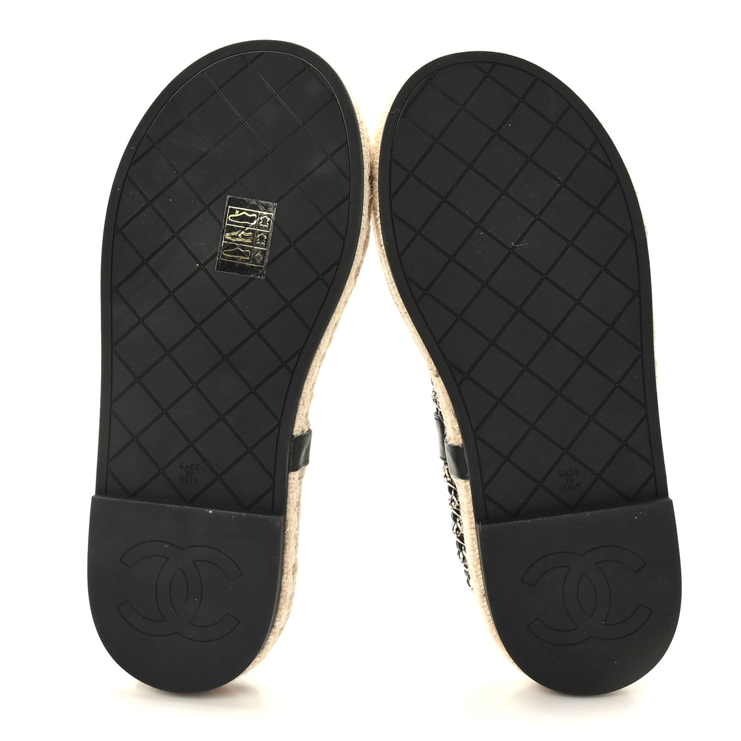 Lambskin Chain CC Thong Espadrille Sandals 38 Black