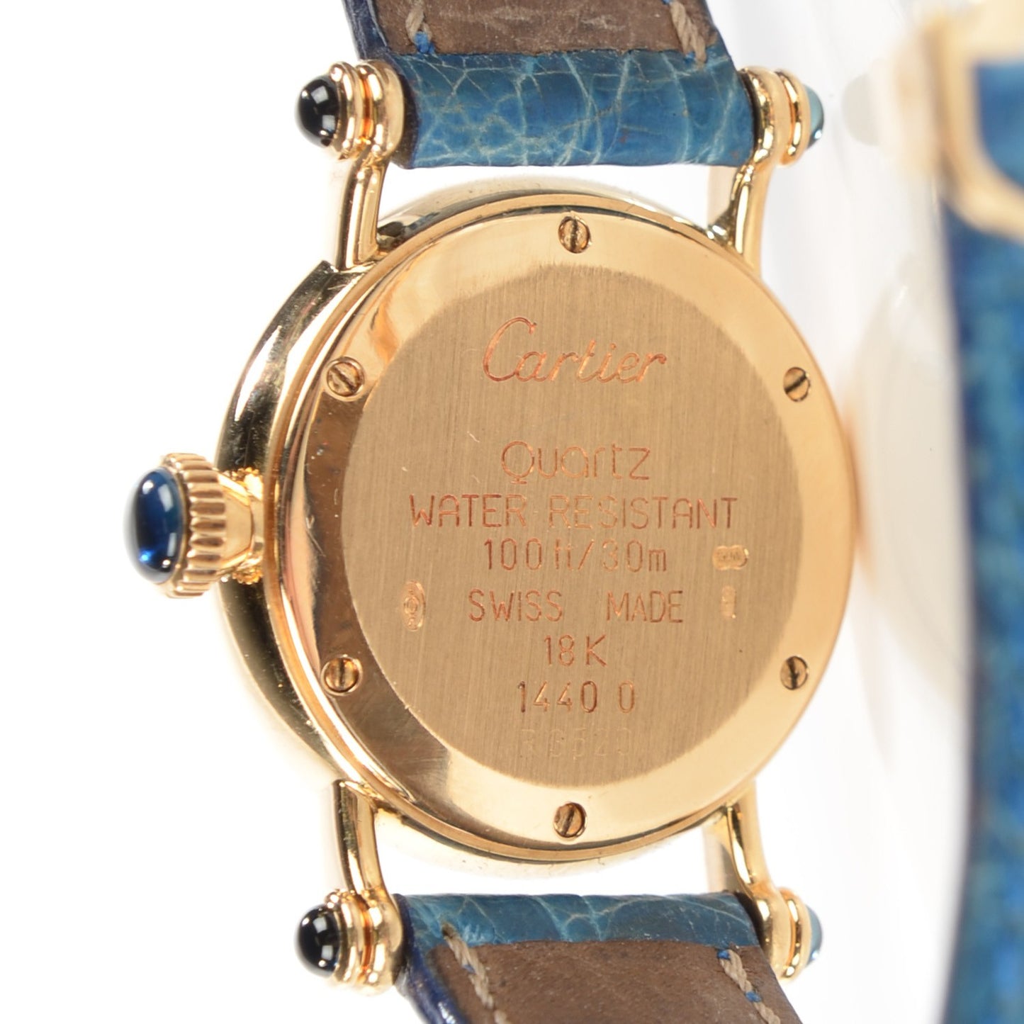18K Yellow Gold Alligator 28mm Diabolo Quartz Watch Blue