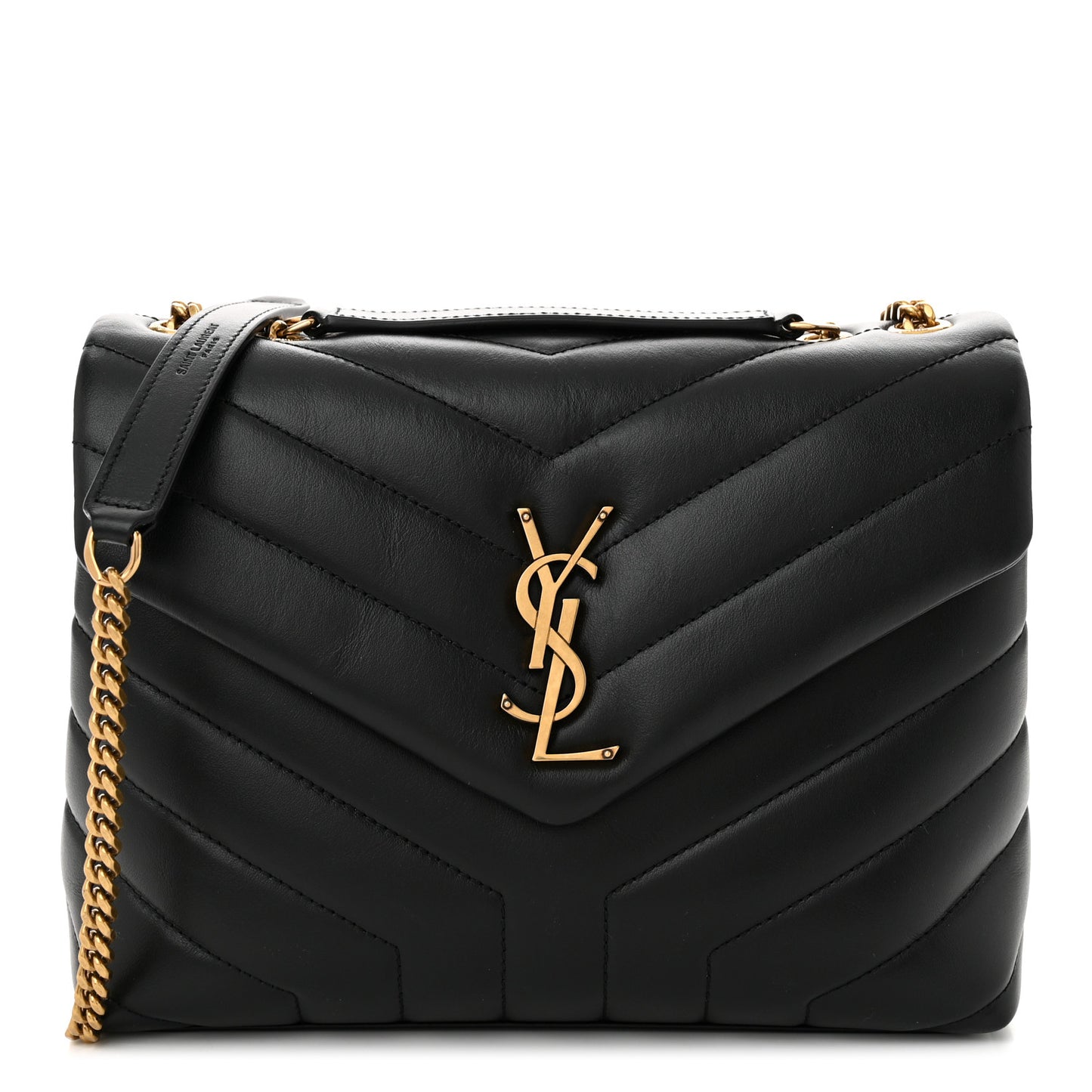 Calfskin Y Quilted Monogram Small Loulou Chain Satchel Black