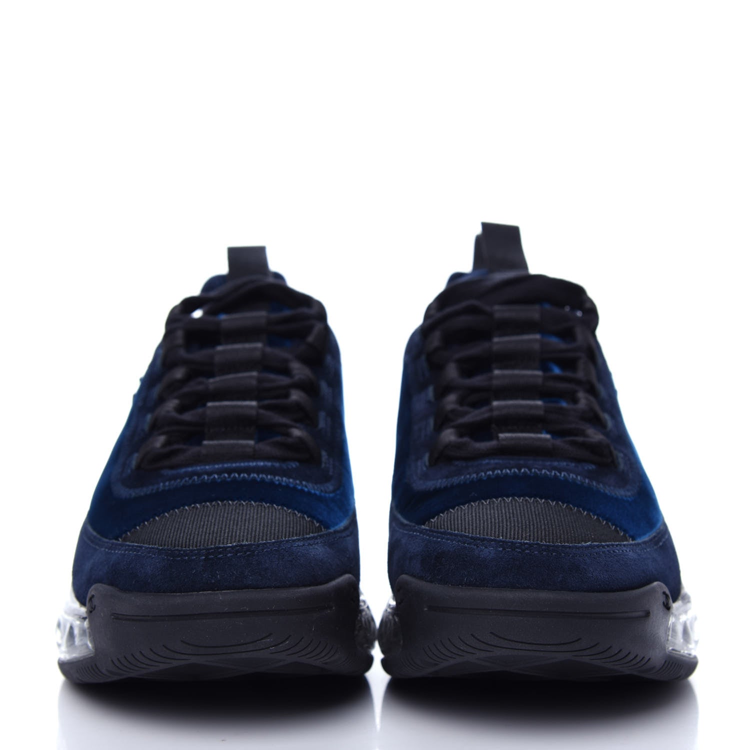 Chanel Suede Calfskin Velvet Grosgrain CC Sneakers 36.5 Navy Blue Black 2 of 11