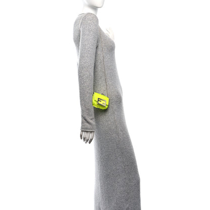 Fendi Transparent Paillettes Vitello King Nano Maxi Buckle Baguette Charm Yellow Fluo 2 of 11