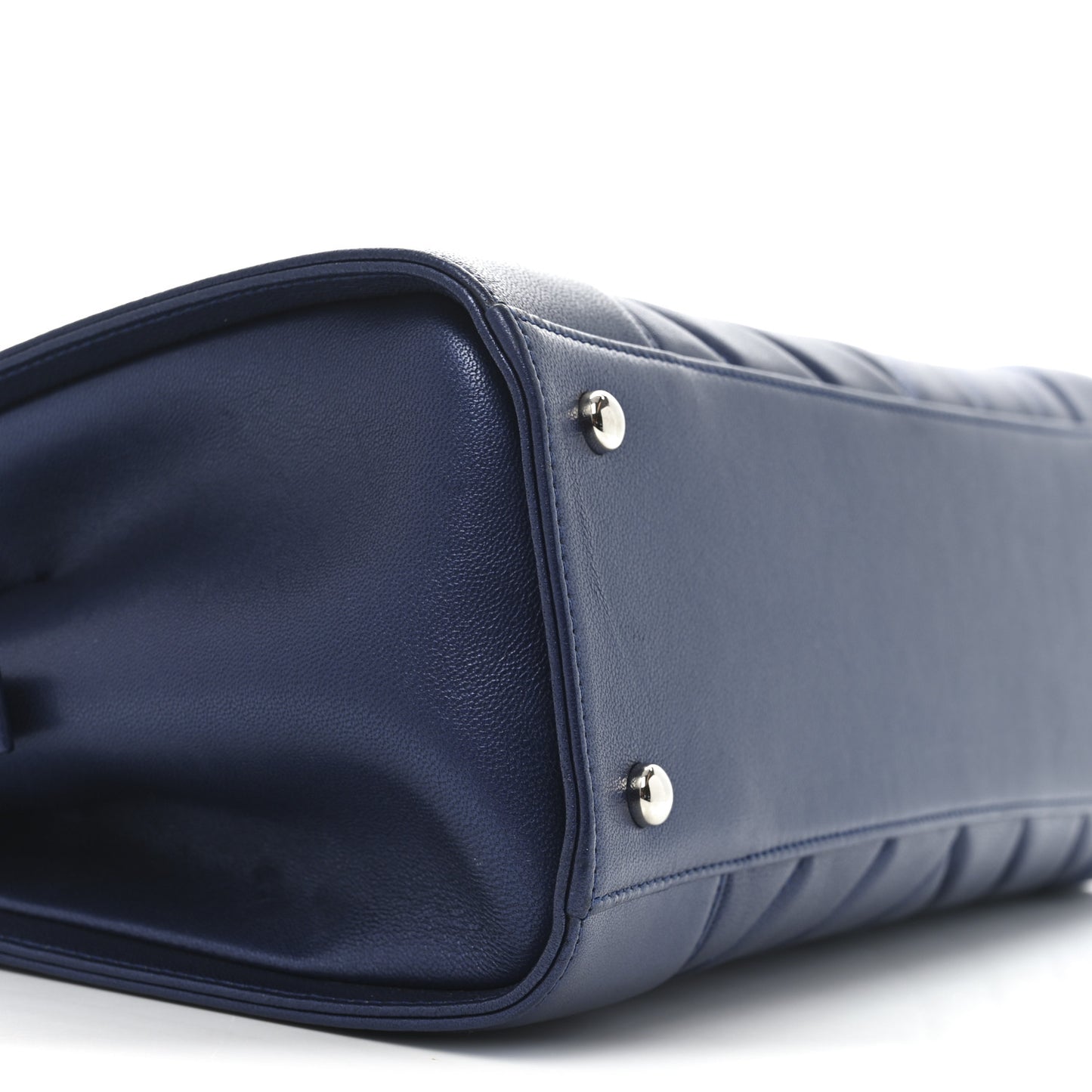 Sheepskin Chevron Quilted Mademoiselle Vintage Shopping Tote Navy