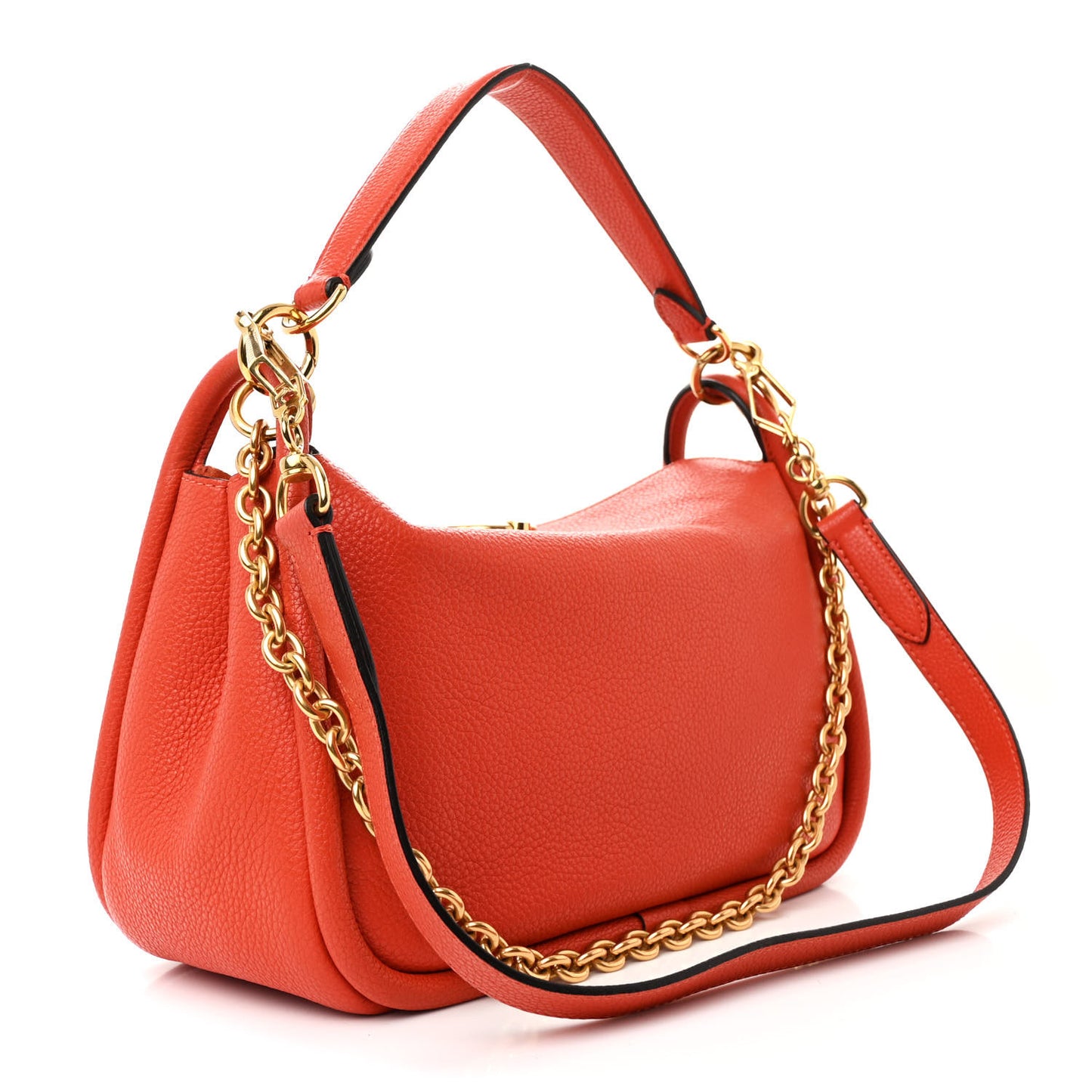 Small Classic Grain Calfskin Leighton Tangerine Orange