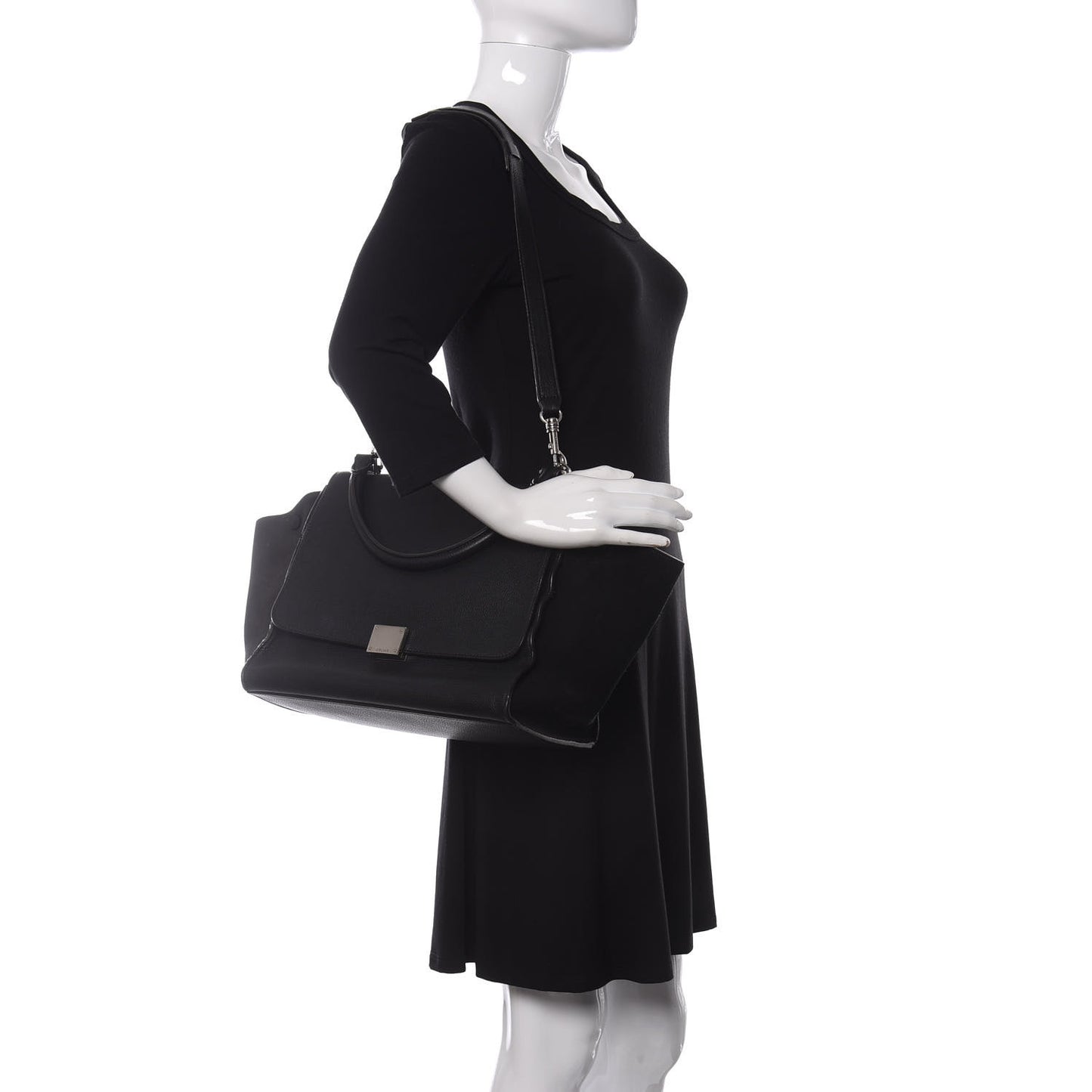 Drummed Calfskin Suede Small Trapeze Black