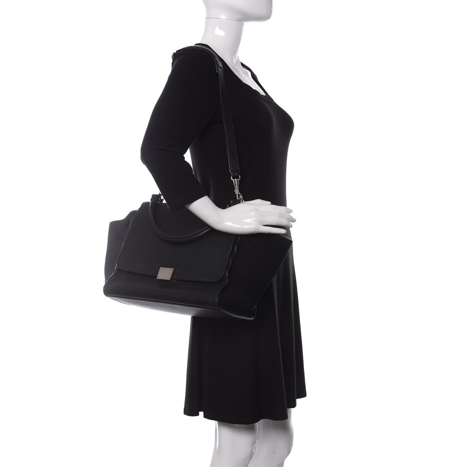 Celine Drummed Calfskin Suede Small Trapeze Black 2 of 14