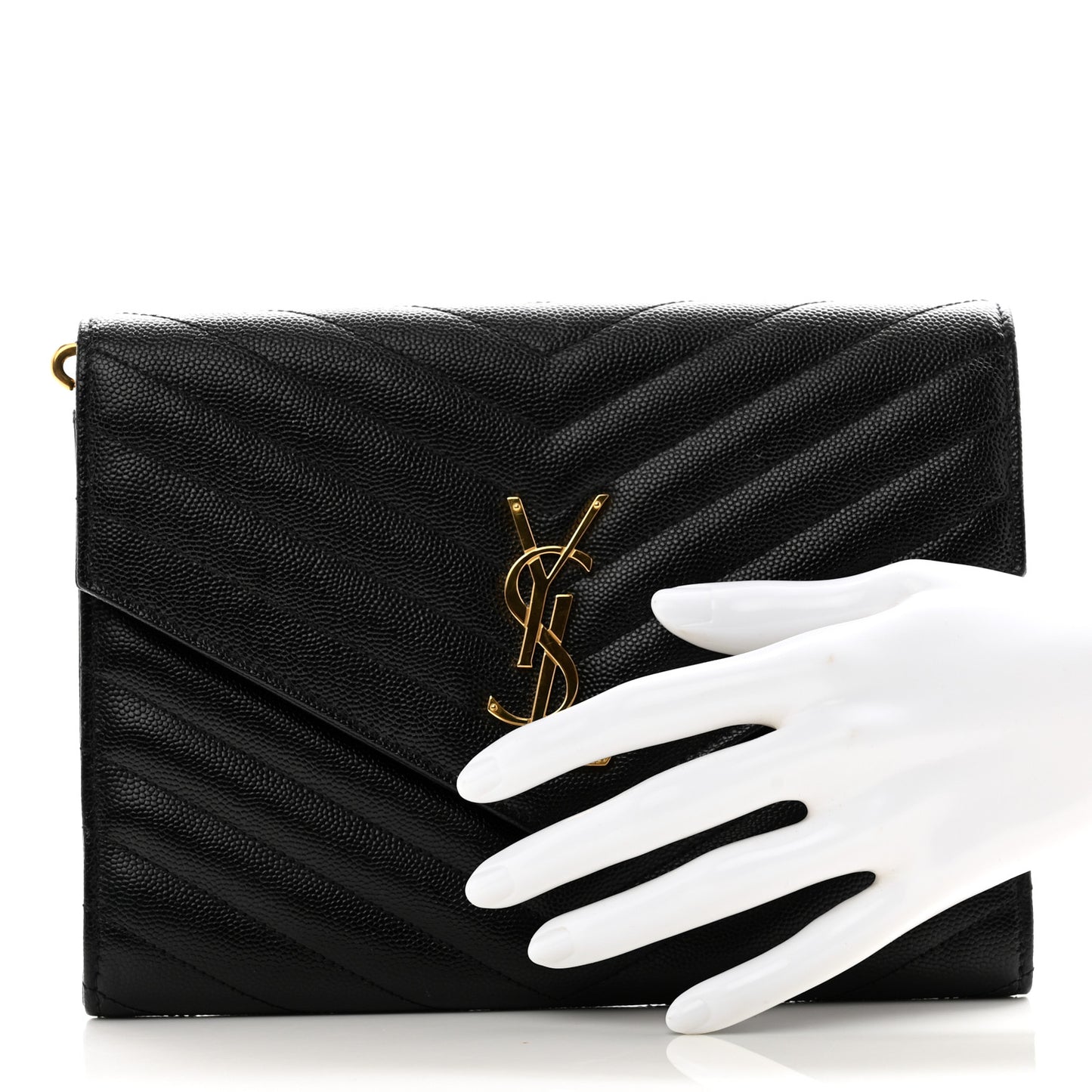 Grain De Poudre Matelasse Chevron Monogram Envelope Clutch Black