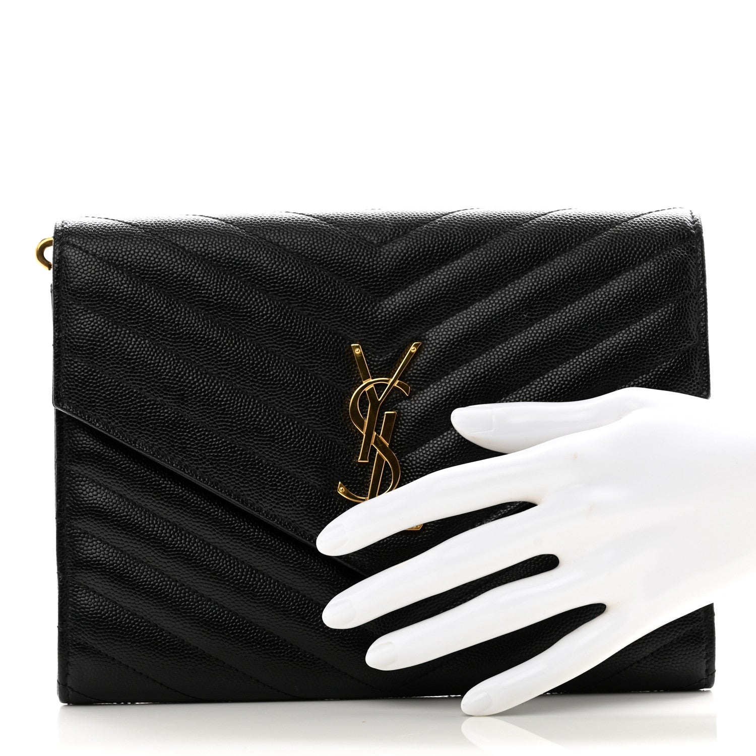Saint Laurent Grain De Poudre Matelasse Chevron Monogram Envelope Clutch Black 2 of 6