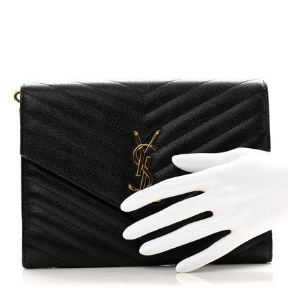 Saint Laurent Grain De Poudre Matelasse Chevron Monogram Envelope Clutch Black 2 of 6