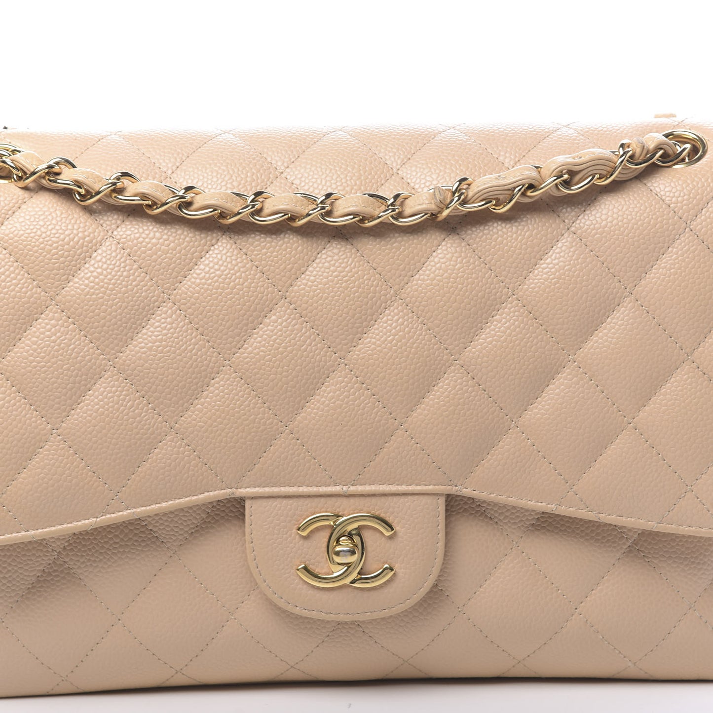 Caviar Quilted Jumbo Double Flap Beige Clair