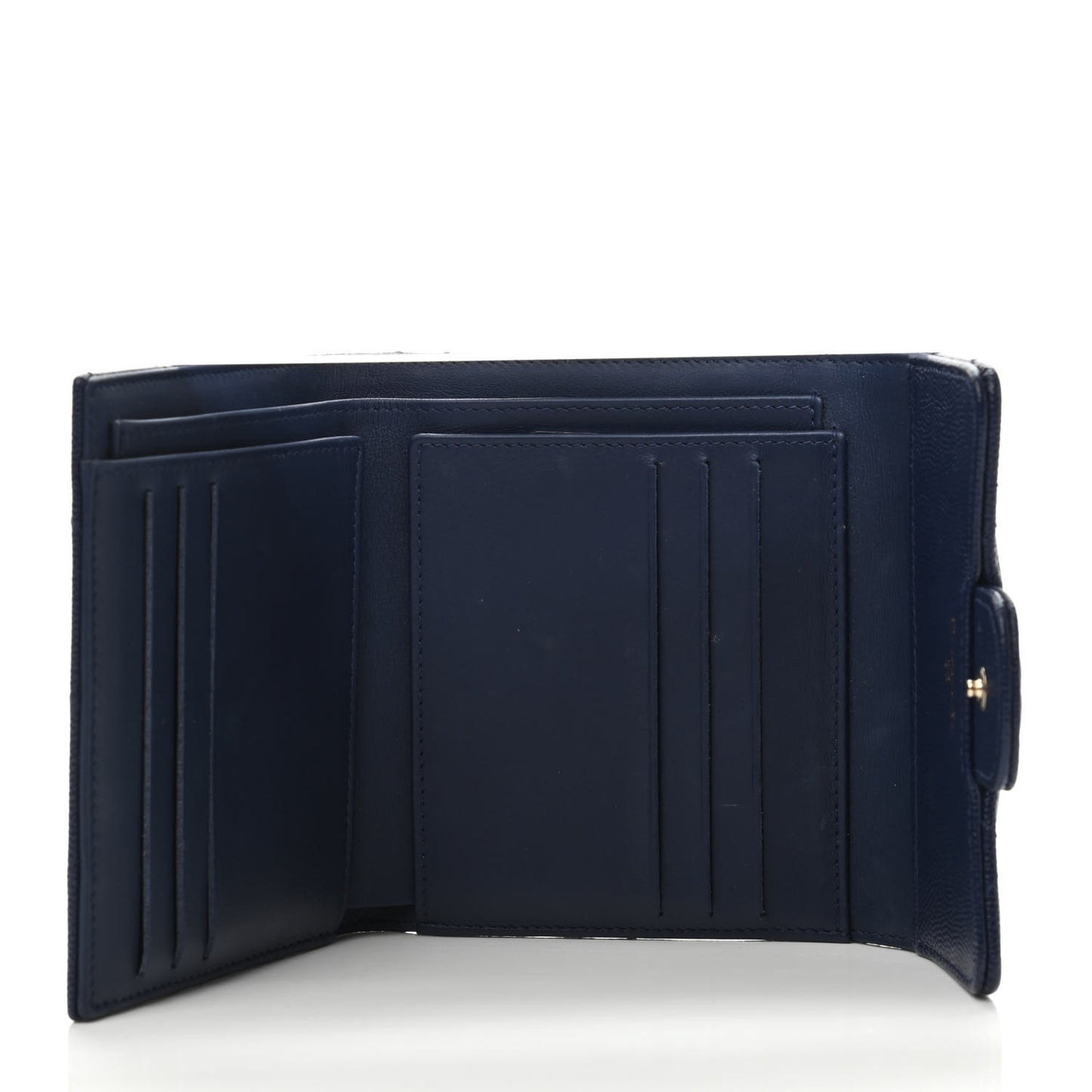 Caviar Quilted Compact Flap Wallet Navy
