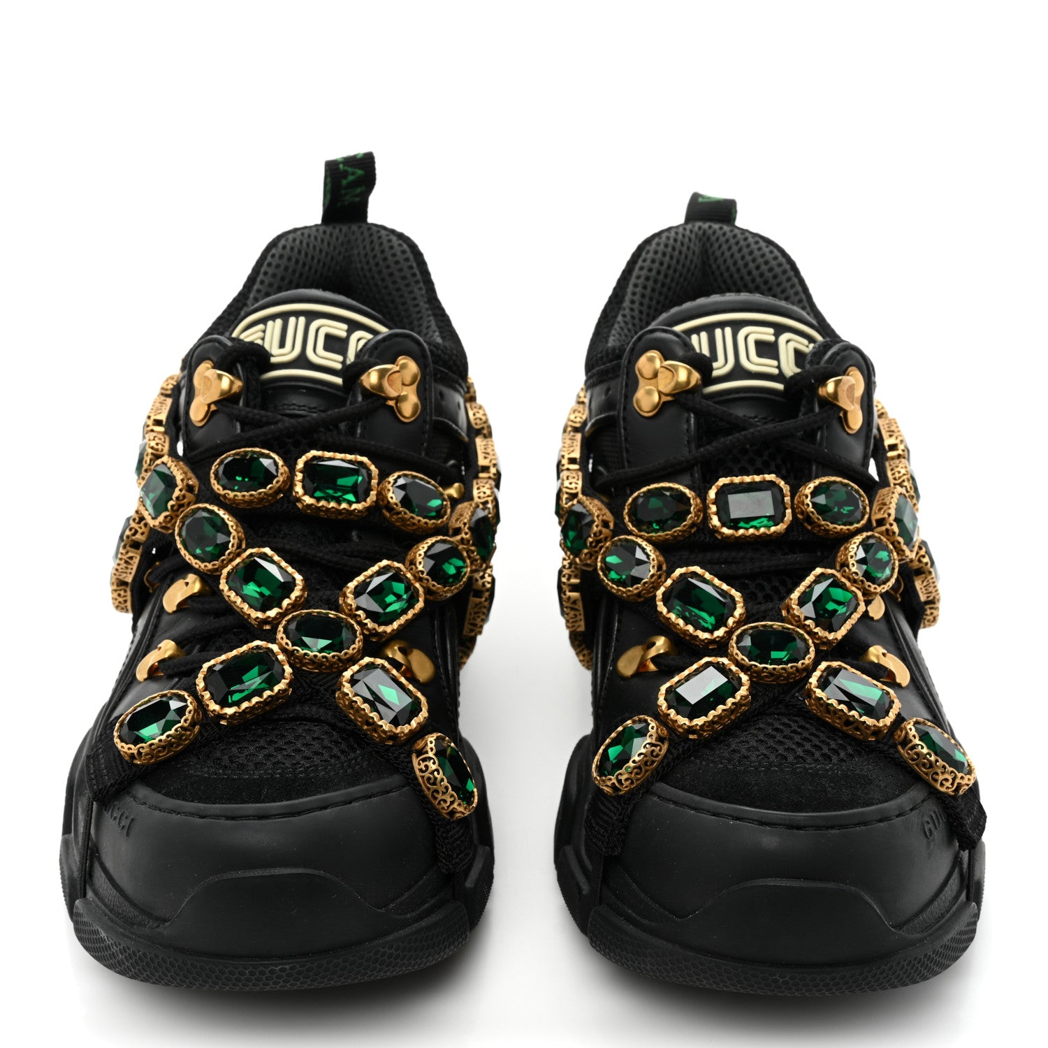 Gucci X SEGA Mesh Suede Calfskin Removable Crystals Mens Flashtrek Sneakers 36 Loess Black Olive Green 2 of 9