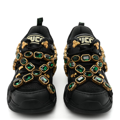 Gucci X SEGA Mesh Suede Calfskin Removable Crystals Mens Flashtrek Sneakers 36 Loess Black Olive Green 2 of 9
