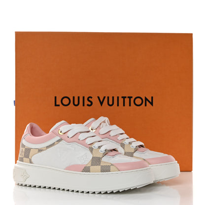 Louis Vuitton Monogram Embossed Calfskin Damier Azur Time Out Sneakers 36 Rose Clair Pink 9 of 9