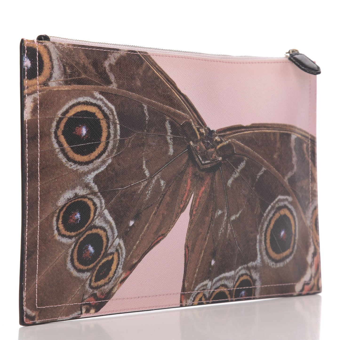 Coated Canvas Butterfly Print Large Flat Zip Pouch Multicolor