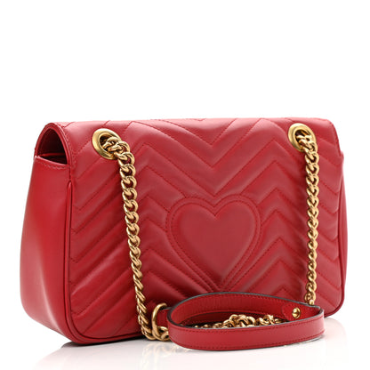 Gucci Calfskin Matelasse Small GG Marmont Shoulder Bag Hibiscus Red 2 of 13