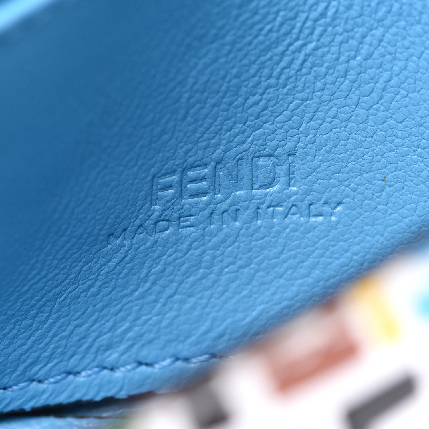 Fendi X SARAH COLEMAN Vitello Liberty Ceylon Micro FF Fish Eye Embossed Nano Baguette Charm Multicolor Cyber Blue 6 of 9