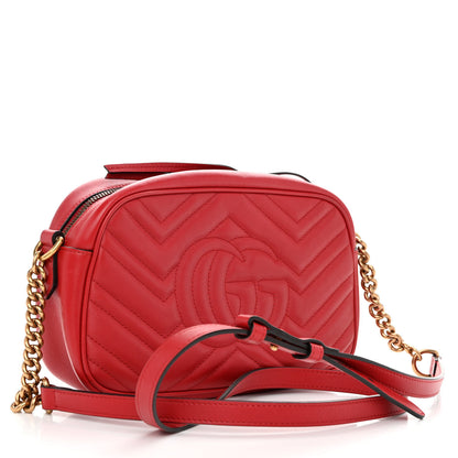 Gucci Calfskin Matelasse Small GG Marmont Chain Shoulder Bag Hibiscus Red 3 of 10