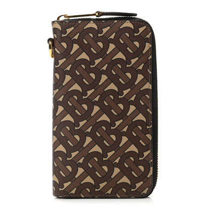 Burberry E-Canvas Monogram Zip Around Wallet Bridle Brown 1 of 6