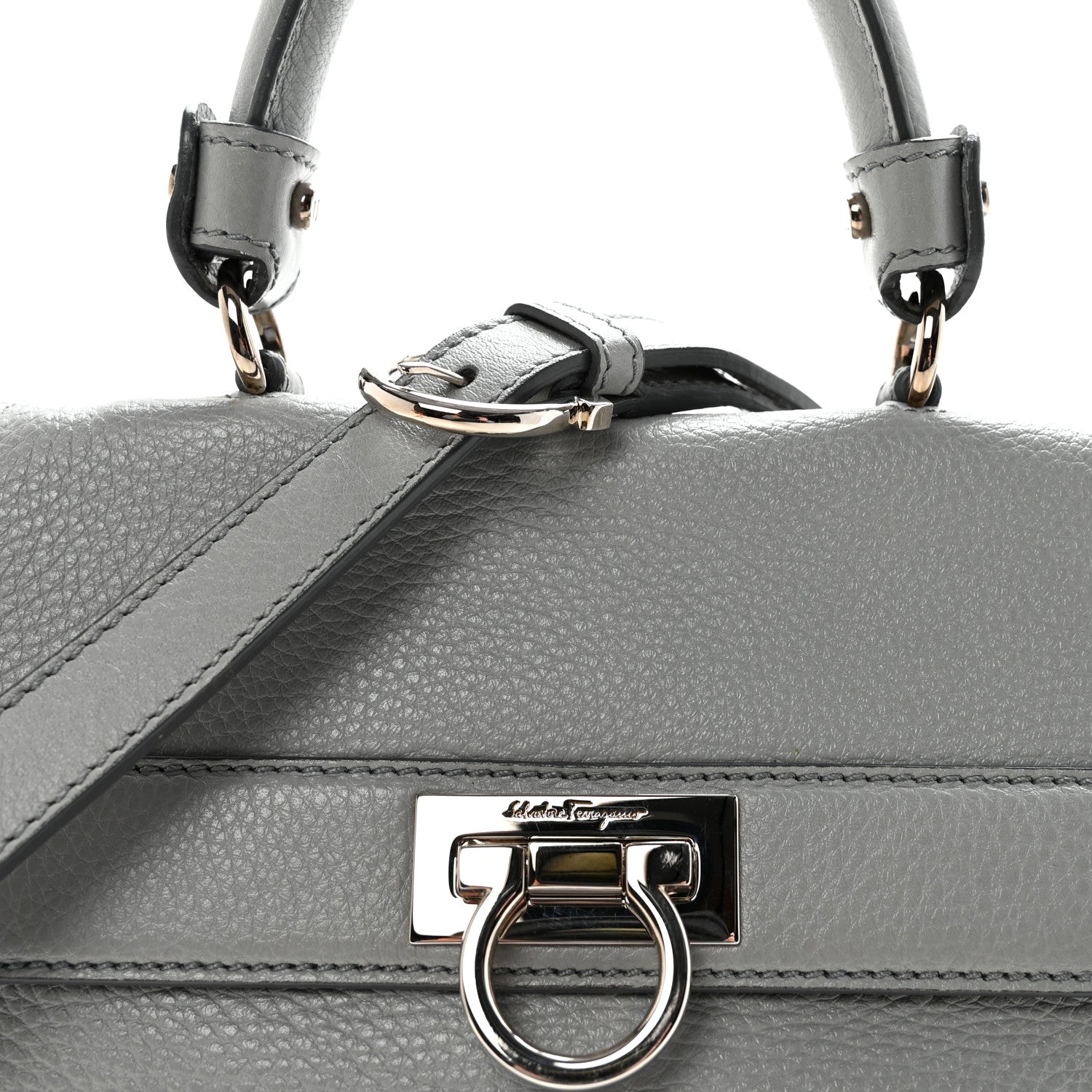 Salvatore Ferragamo Grained Calfskin Sofia Satchel Grey 1830619