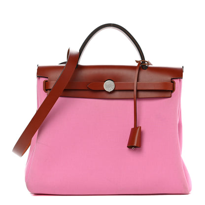 Hermes Military Toile Vache Hunter Herbag Zip Retourne PM 31 Bubblegum 3 of 13