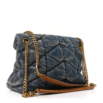 Saint Laurent Denim Quilted Small Loulou Puffer Monogram Chain Satchel Blue Cinnamon 3 of 10