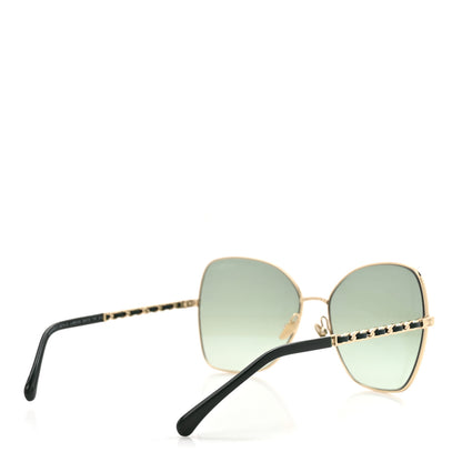 Chanel Metal Calfskin Butterfly Pearl Chain Sunglasses 4274Q Gold Green 4 of 8