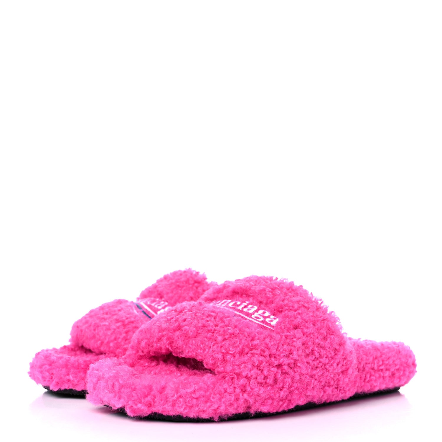 Balenciaga Faux Shearling Political Campaign Logo Slide Sandals 36 Pink White Blue 3 of 8