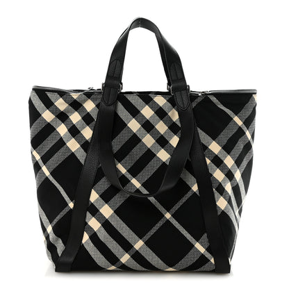 Burberry Jacquard Check Festival Tote Black White 1 of 9