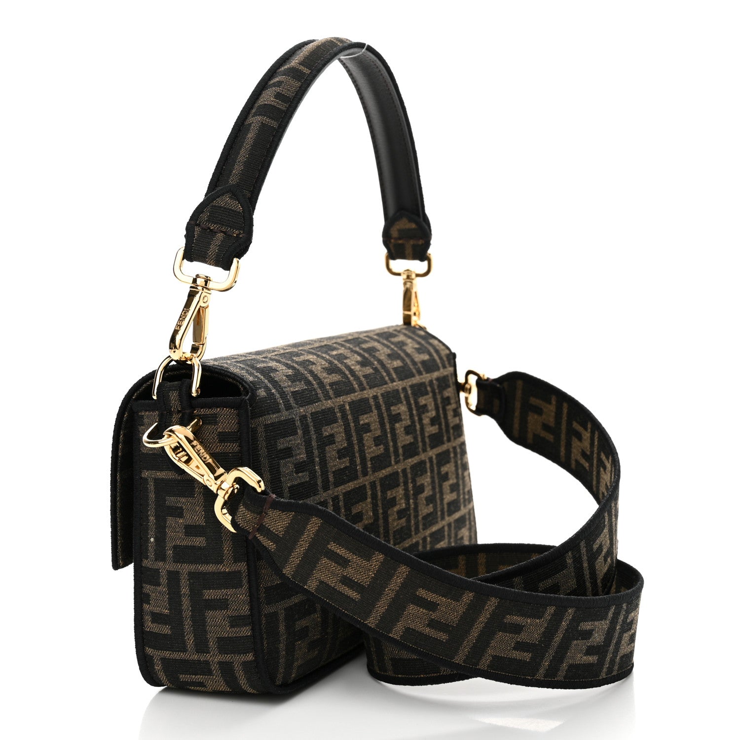 Fendi Fabric Jacquard FF 1974 Medium Baguette Tobacco Moro Black 3 of 9