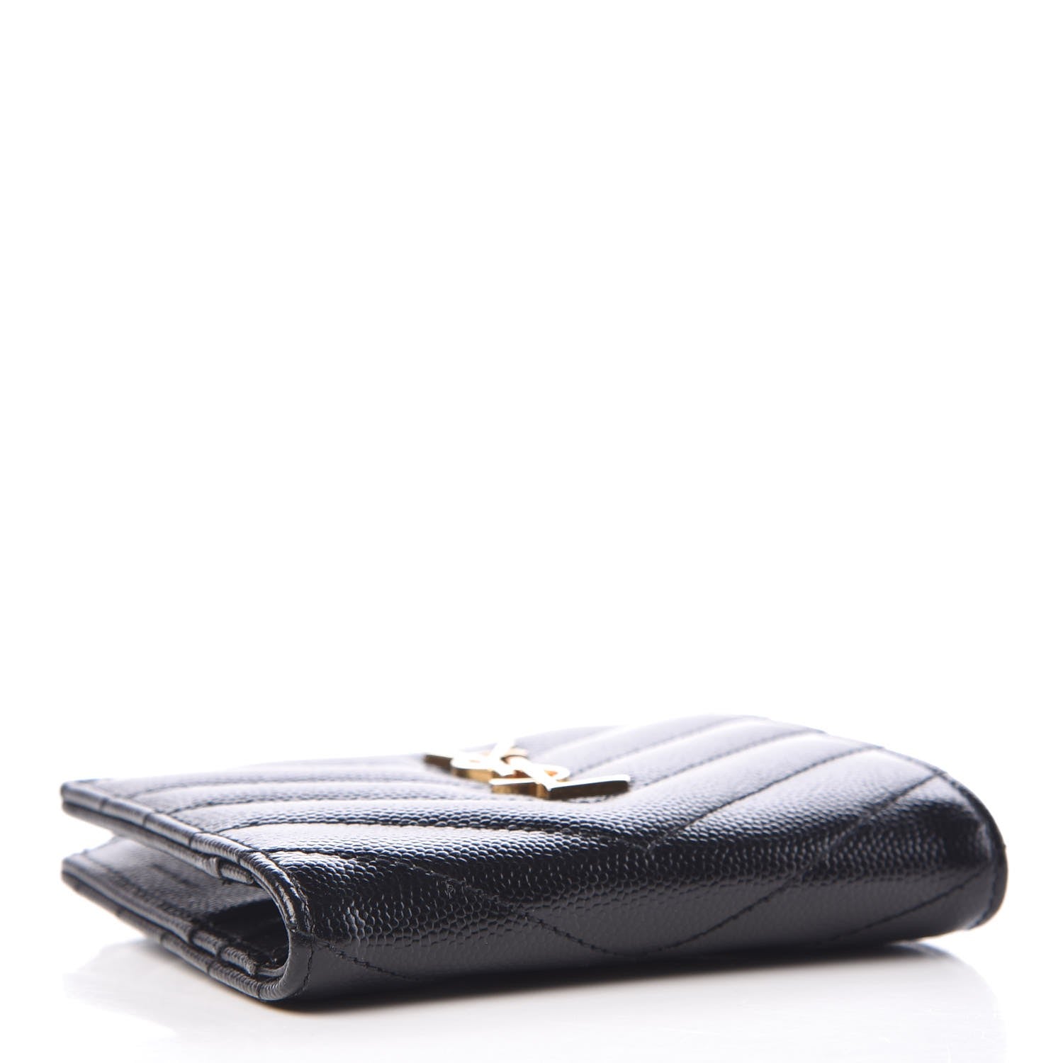 Saint Laurent Grain De Poudre Matelasse Chevron Monogram Zipped Card Case Black 4 of 8