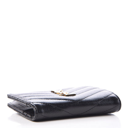 Saint Laurent Grain De Poudre Matelasse Chevron Monogram Zipped Card Case Black 4 of 8