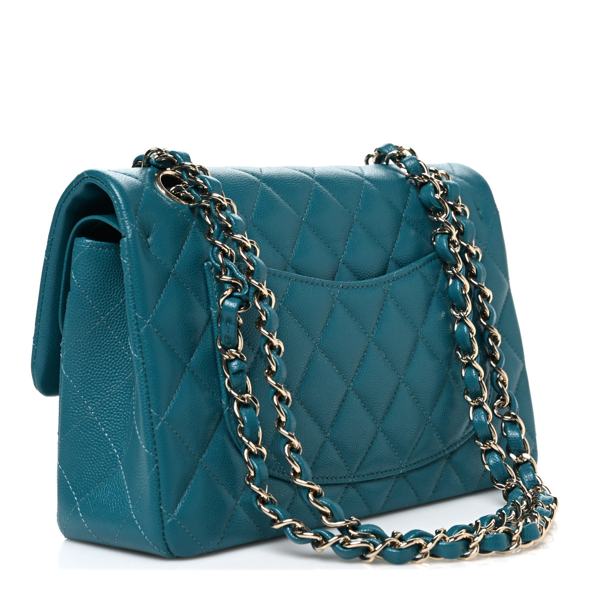 Caviar Quilted Small Double Flap Turquoise