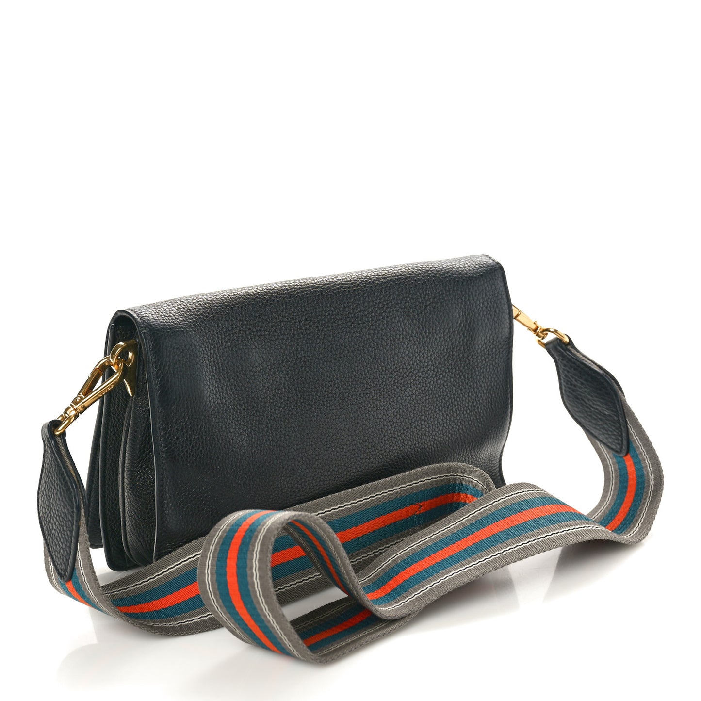 Vitello Daino Double Strap Flap Crossbody Black