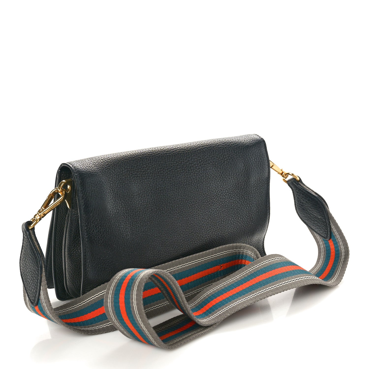 Prada Vitello Daino Double Strap Flap Crossbody Black 2 of 8