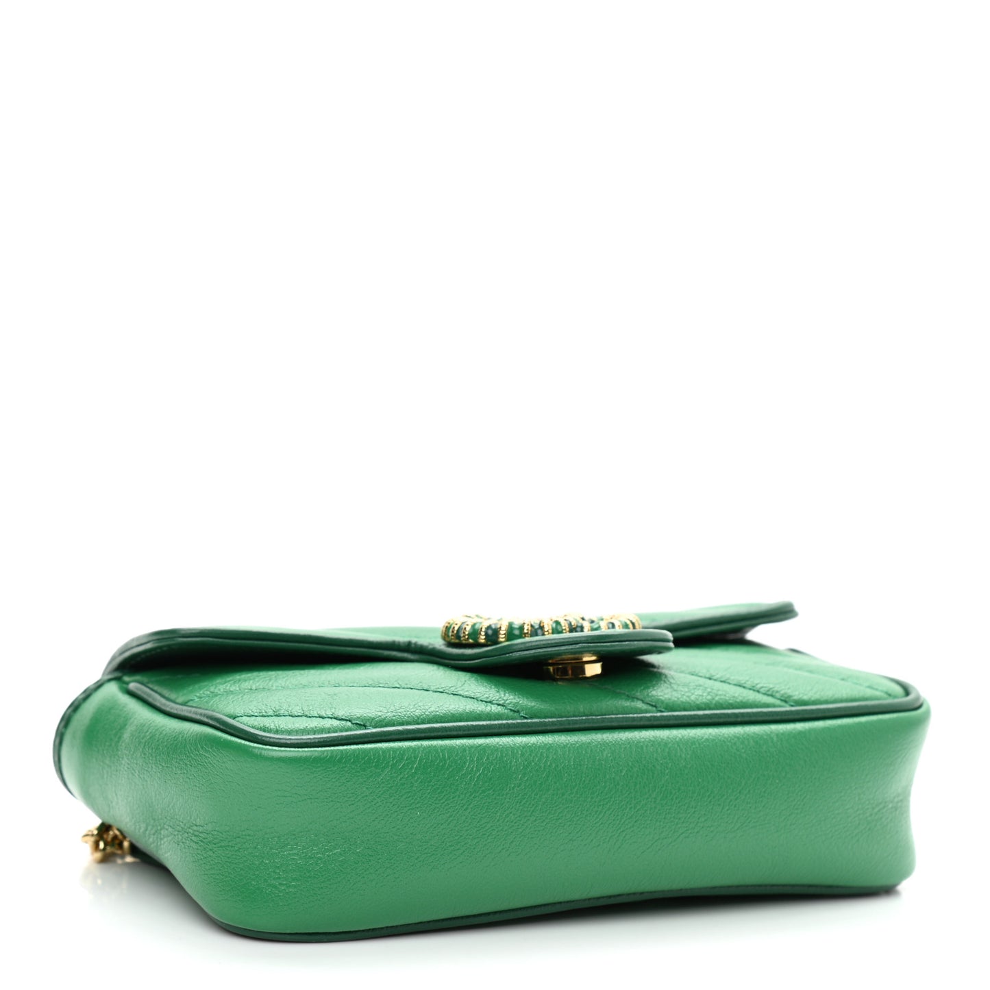 Azalea Calfskin Enamel Matelasse Diagonal Super Mini Torchon GG Marmont Shoulder Bag New Shamarock Emerald
