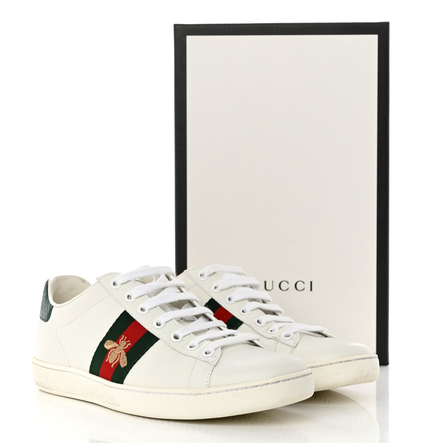 Calfskin Ayers Bee Embroidered Womens Ace Sneakers 39 White Green
