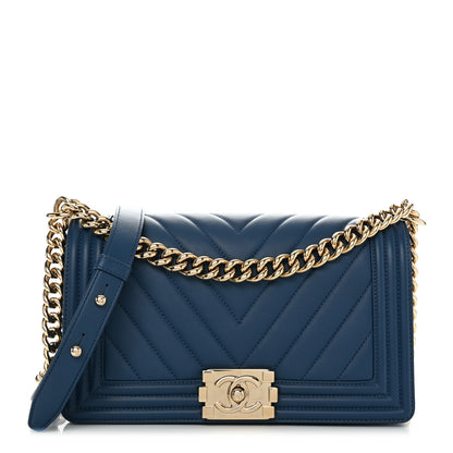 Chanel Calfskin Chevron Quilted Medium Boy Flap Blue 1 of 11