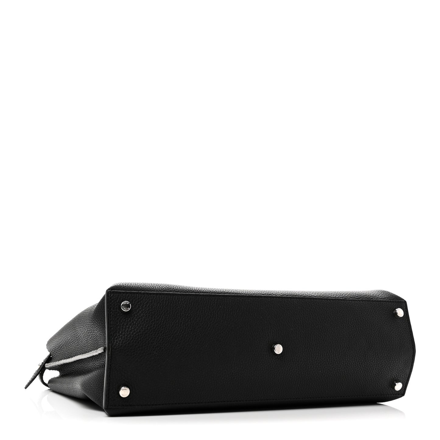 Cuoio Romano Selleria Vitello Grace Glazed Fabric FF 1974 Large Peekaboo Iconic Essential Satchel Black