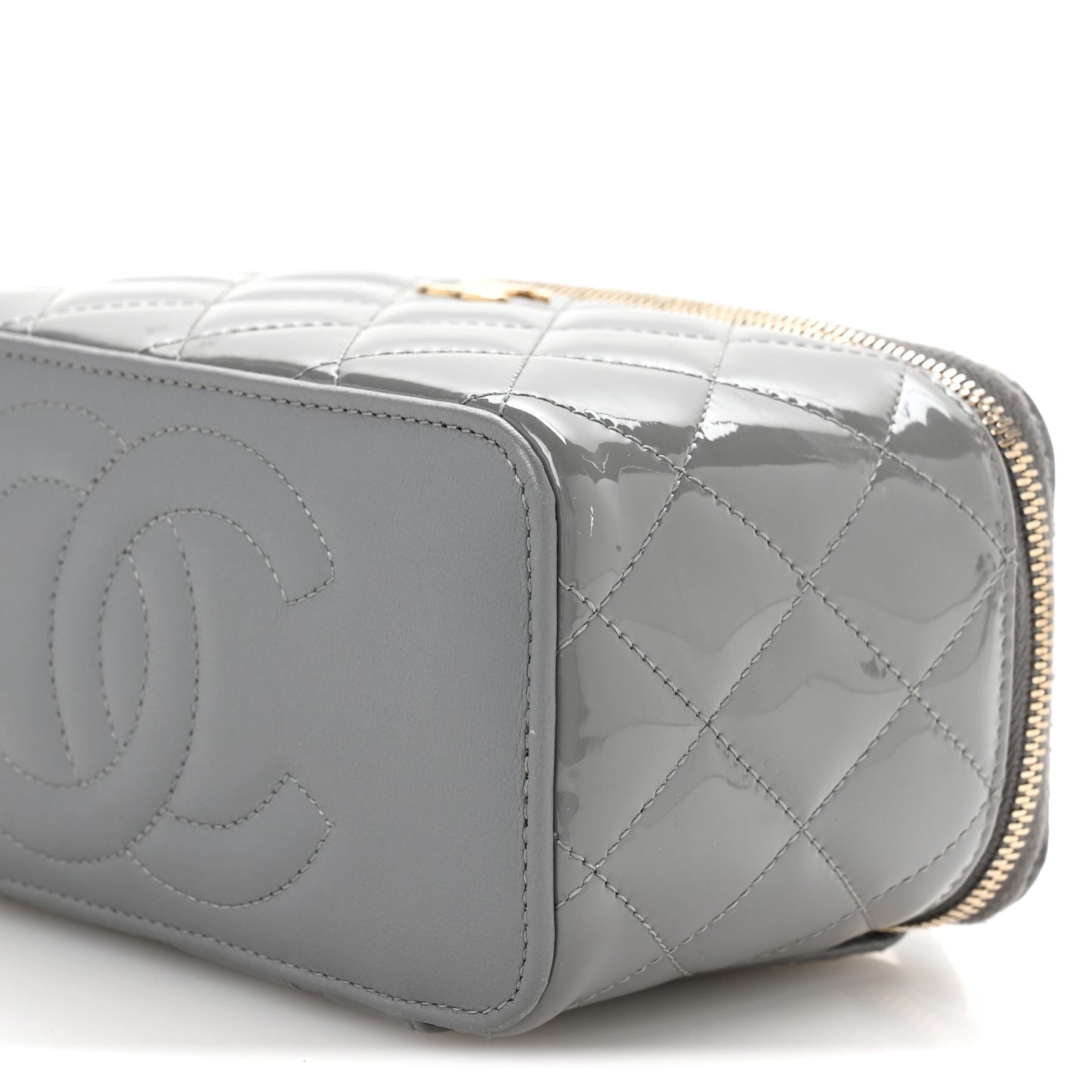 Patent Quilted Quilted Small Top Handle Vanity Case With Chain Grey