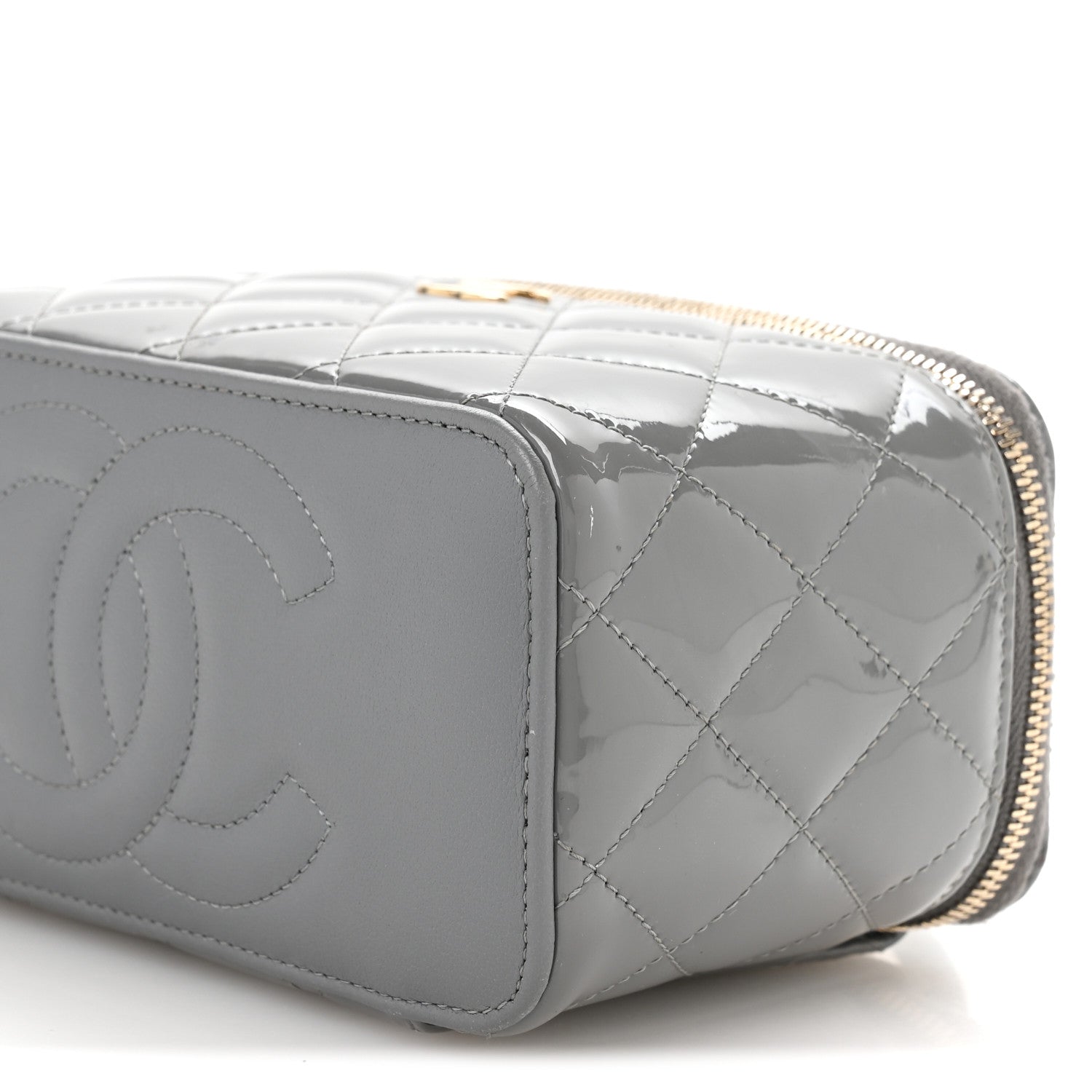 Chanel Patent Quilted Quilted Small Top Handle Vanity Case With Chain Grey 11 of 13