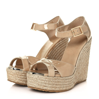 Jimmy Choo Patent Aimee Wedge Sandals 36 Nude 4 of 9