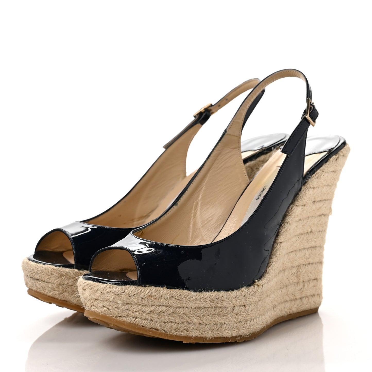 Patent Wedge Sandals 38 Navy